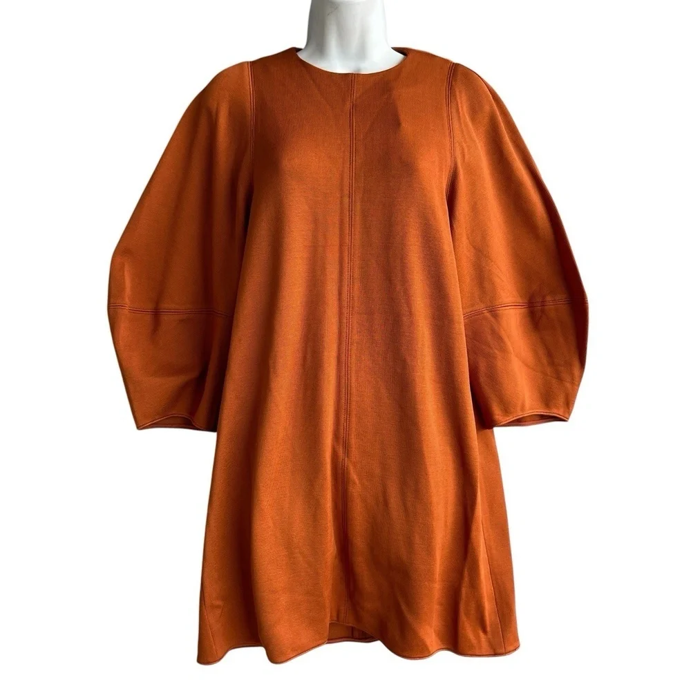 Tibi Women's Orange Balloon Sleeve Short Dress Size S Party/Cocktail 3/4 Sleeve